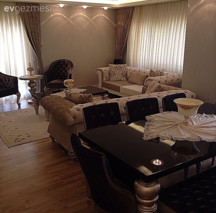 Fon perde, Krem, Salon, Siyah, Yemek Odası, Perde
