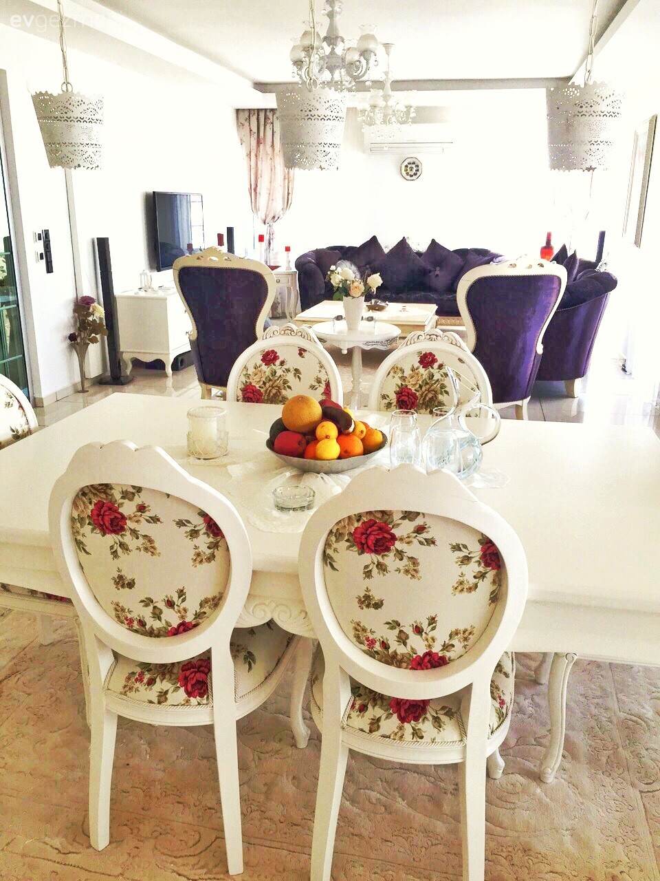 Çiçekli desen, Mor, Mutfak, Salon, Yemek Odası