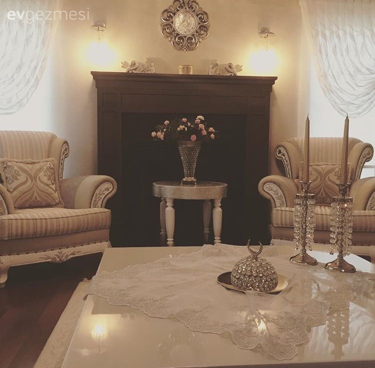 Berjer, Krem, Salon, Şömine