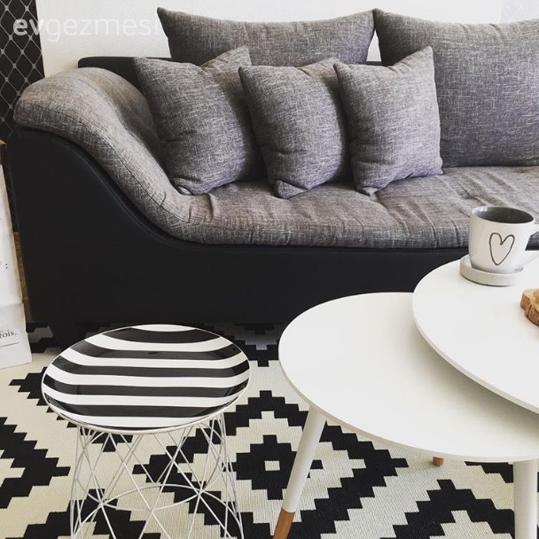 Gri, Salon, Sehpa, Siyah- Beyaz