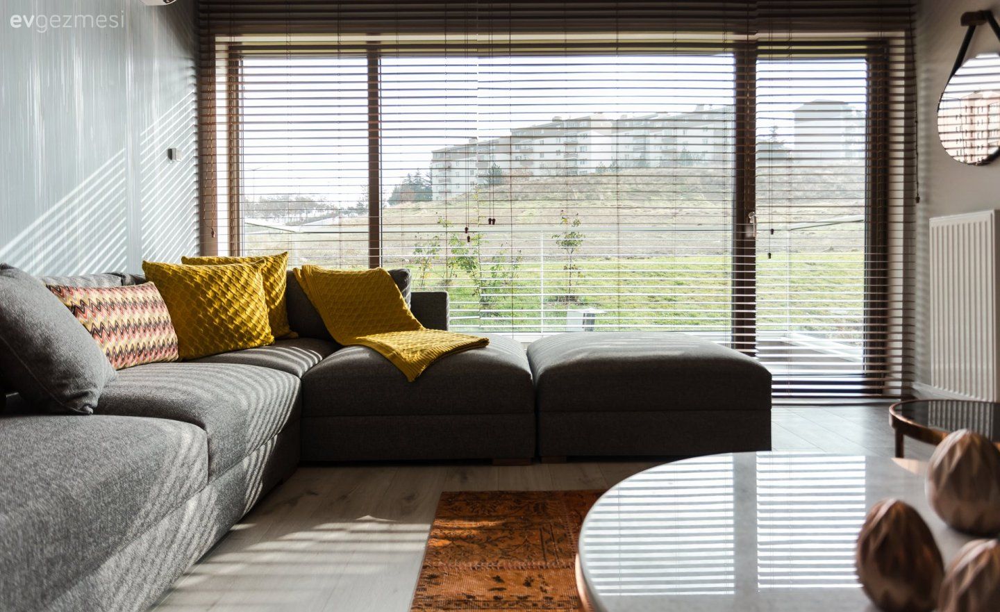 Salon, Köşe koltuk, Sarı, Turuncu, Halı, Orta sehpa, Patchwork halı