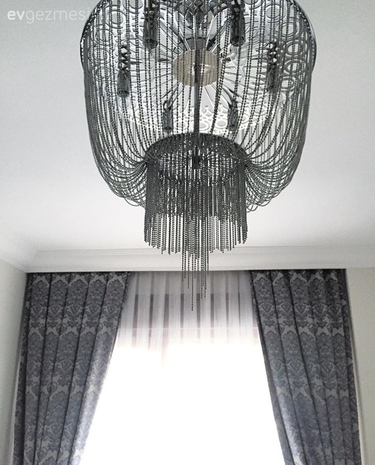 Avize, Fon perde, Gri, Salon, Perde, Aydınlatma