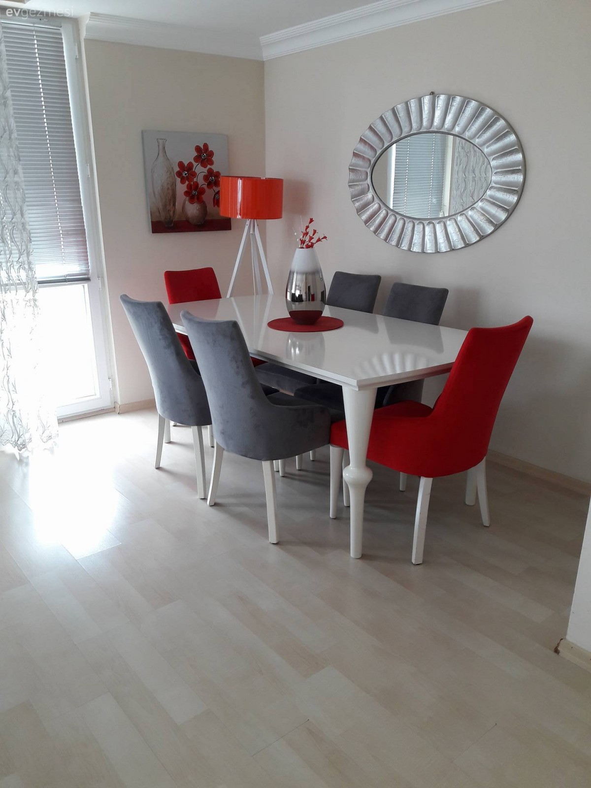 Gri, Kırmızı, Lambader, Salon, Yemek Odası, Aydınlatma