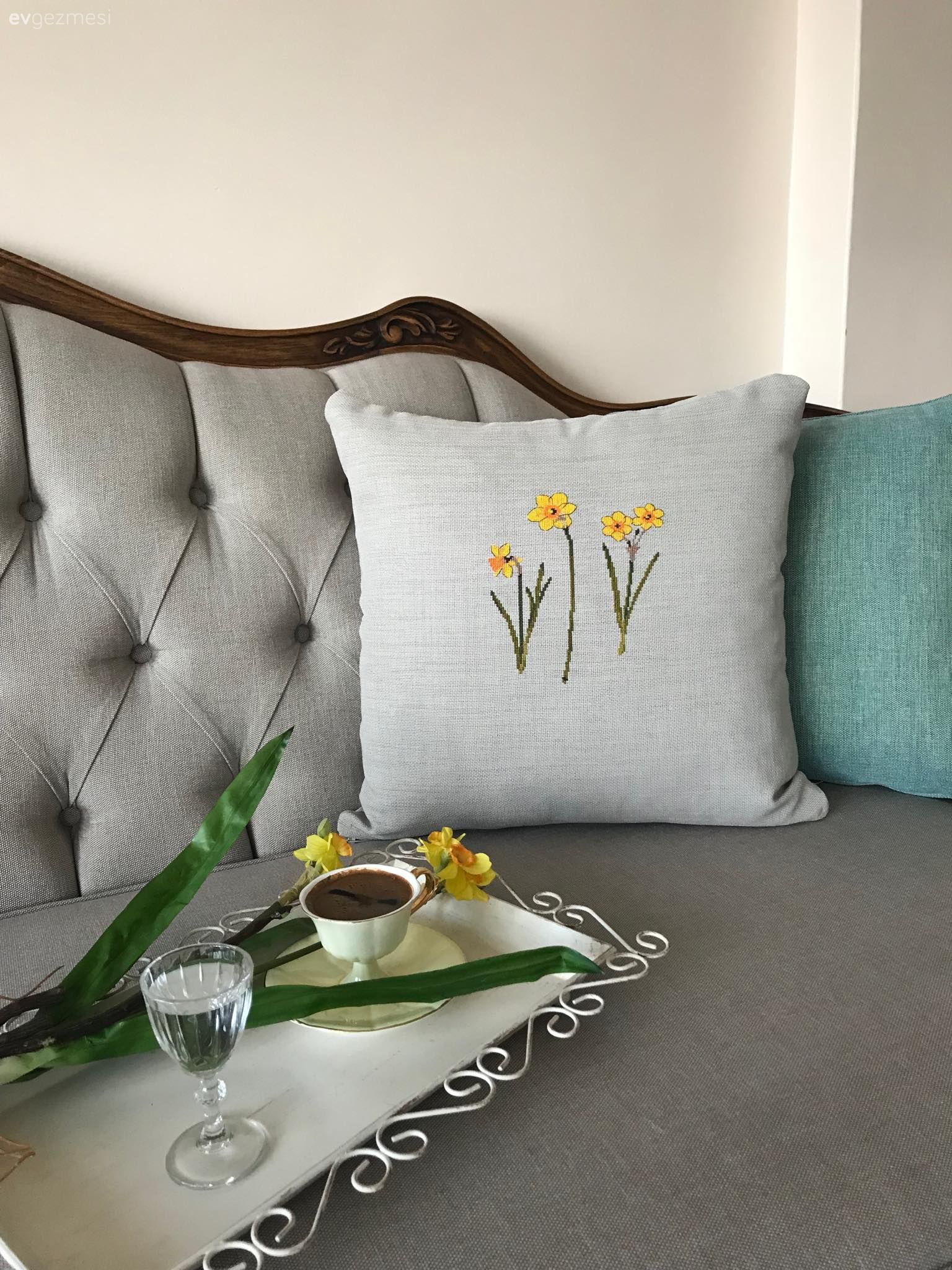 Salon, Kendin Yap, Gri, İğne oynası dekorasyon, Kırlent