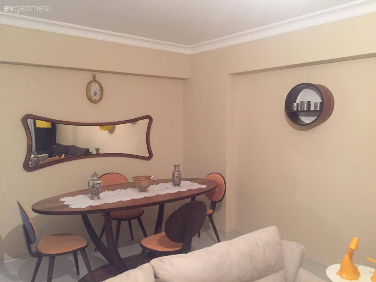 Ahşap Mobilya, Ayna, Duvar rafı, Salon, Sarı, Yemek Odası