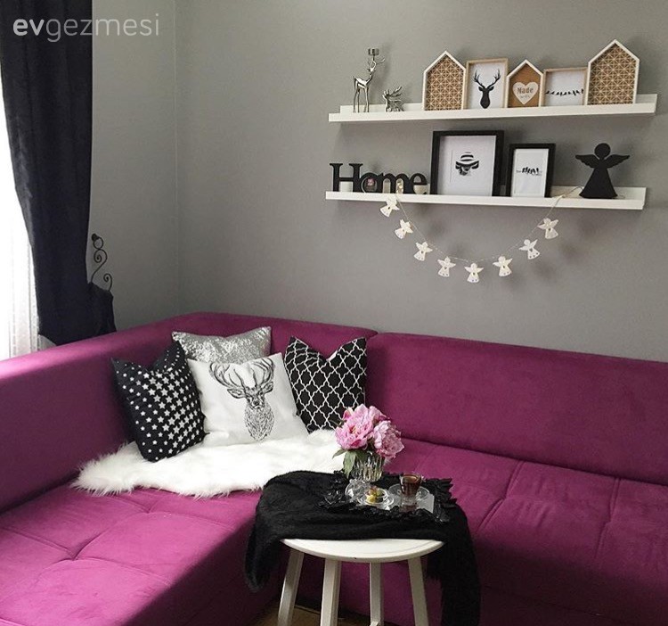 Köşe koltuk, Oturma Odası, Siyah- Beyaz, Kırlent