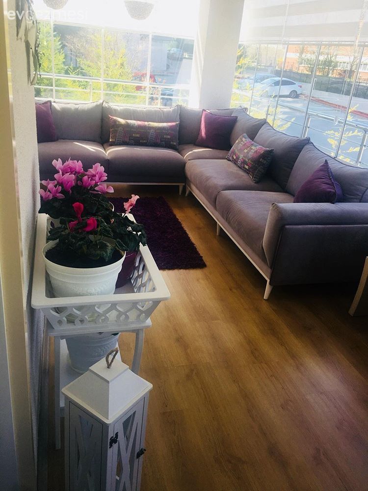 Köşe koltuk, Gri, Çiçeklik, Çiçekler, Teras, Kapalı teras, Fener