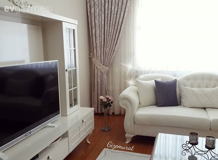 Fon perde, Mor, Salon, Tv ünitesi, Perde