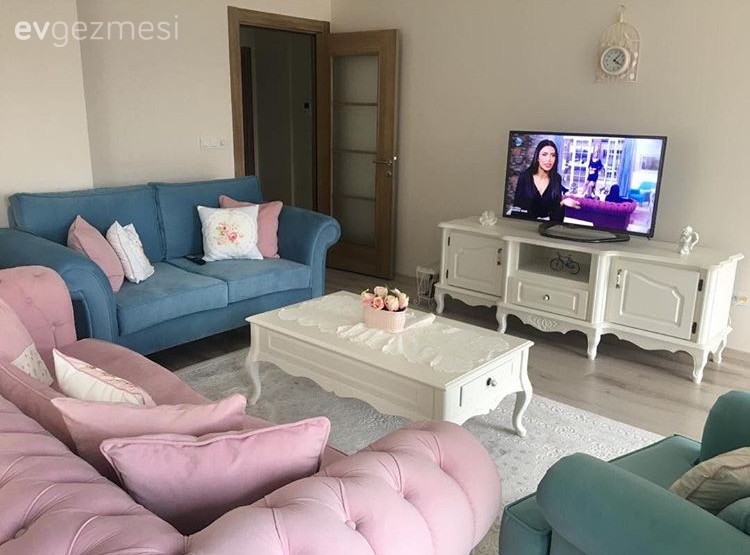 Country, Halı, Mavi, Orta sehpa, Pembe, Salon, Tv ünitesi