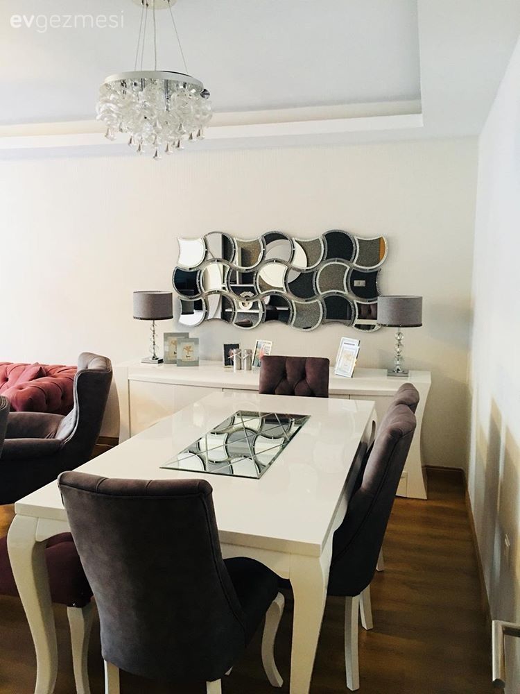 Salon, Abajur, Gri, Yemek Odası, Ayna, Duvar ayna kaplama, Avize, Taşlı avize