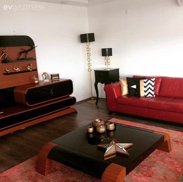 Halı, Kırmızı, Salon, Sehpa, Siyah, Tv ünitesi