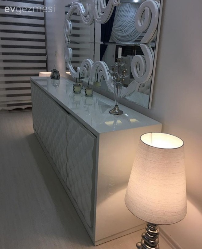 Abajur, Aydınlatma, Ayna, Beyaz, Konsol, Salon