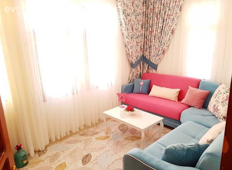 Fon perde, Köşe koltuk, Mavi, Oturma Odası, Perde