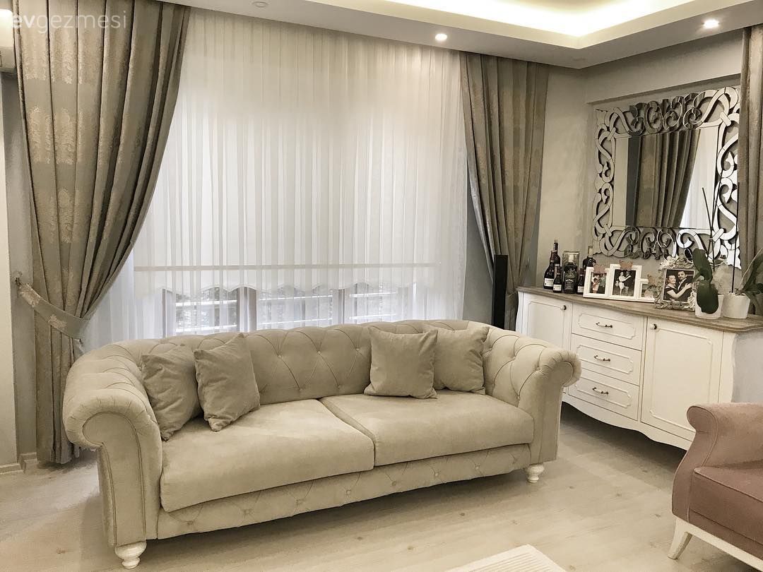 Salon, Krem, Konsol, Ayna, Fon perde, Perde, Doğtaş Mobilya