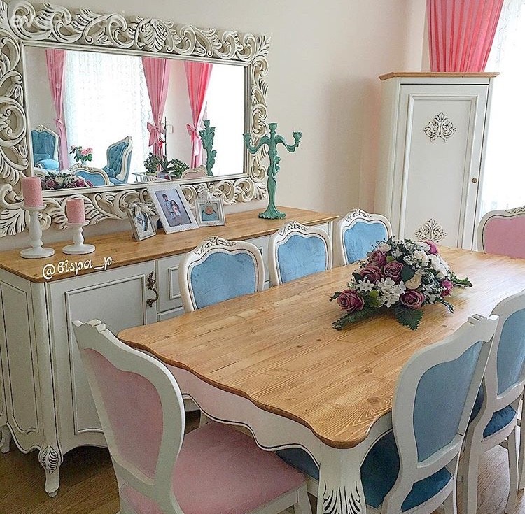 Ayna, Country, Konsol, Mavi, Pembe, Salon, Yemek Odası
