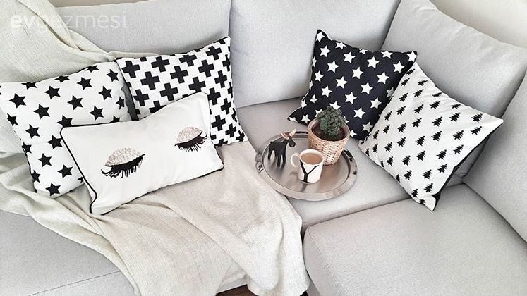 Salon, Siyah- Beyaz, Kırlent