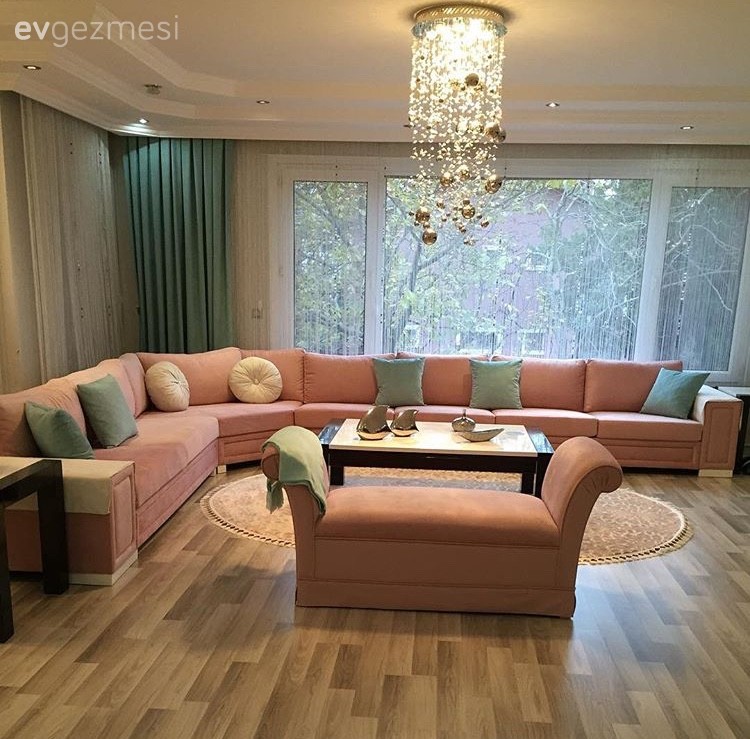 Aydınlatma, Köşe koltuk, Mavi, Pembe, Puf, Salon, Sehpa