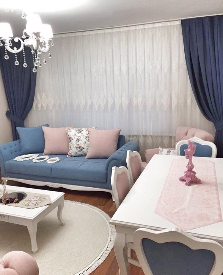 Avize, Fon perde, Mavi, Pembe, Perde, Salon, Yemek Odası, Aydınlatma
