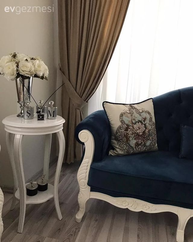 Salon, Lacivert, Yapay çiçekler, Sehpa, Gümüş