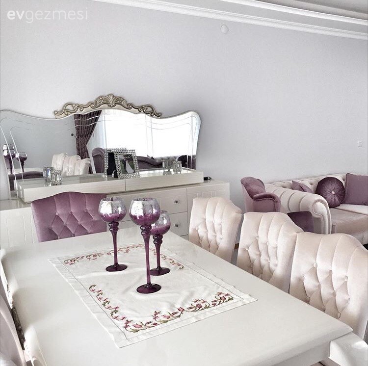 Beyaz, Dekoratif Objeler, Konsol, Mor, Salon, Yemek Odası