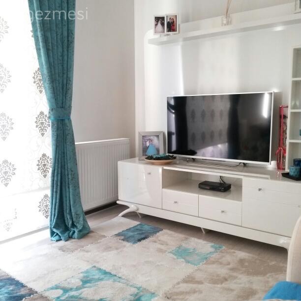 Fon perde, Mavi, Oturma Odası, Tv ünitesi, Perde