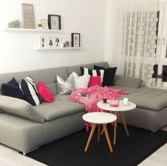 Duvar dekorasyonu, Gri, Pembe, Salon, Sehpa