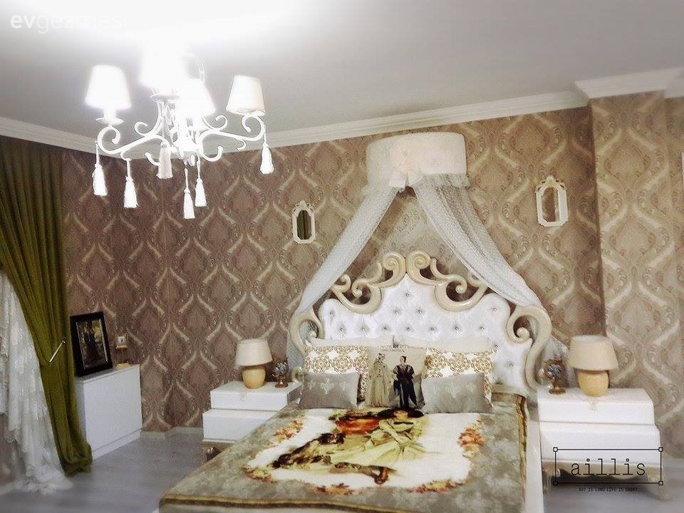 Yeşim hanımın gösterişli mobilya ve renklerle, şık yatak odası dekoru