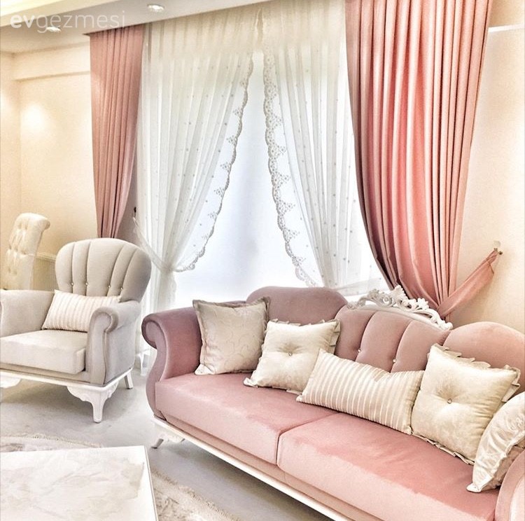 Fon perde, Pembe, Perde, Salon