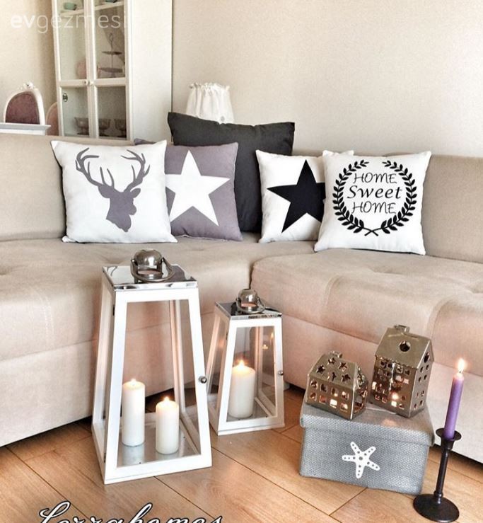 Köşe koltuk, Krem, Salon, Şamdan, Kırlent