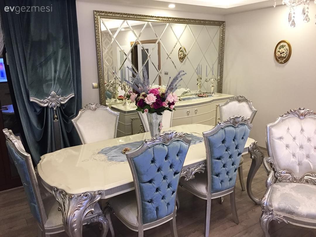 Yemek Odası, Mavi, Baklava ayna, Salon, Berjer, Konsol