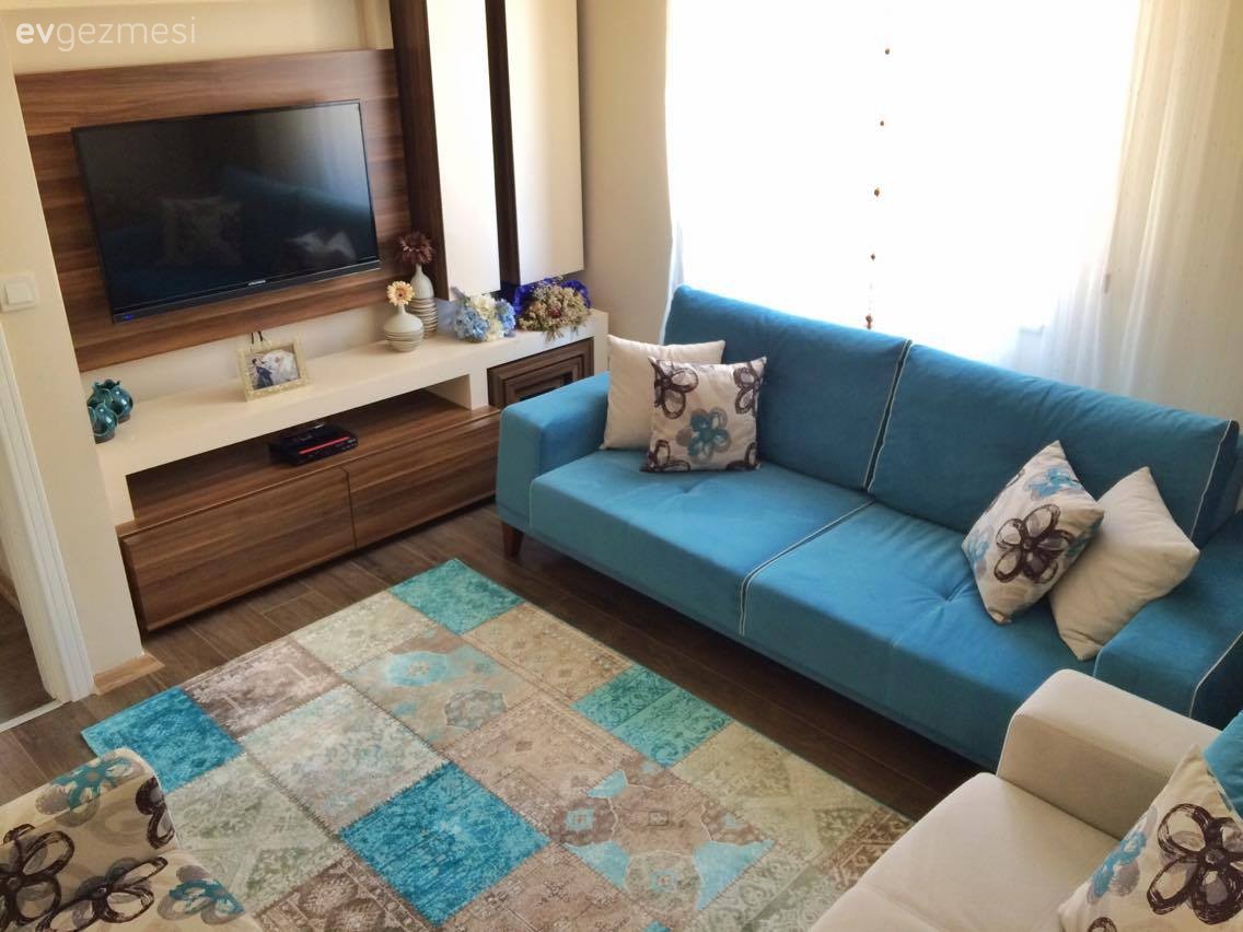 Ahşap Mobilya, Beyaz, Halı, Mavi, Oturma Odası, Tv ünitesi