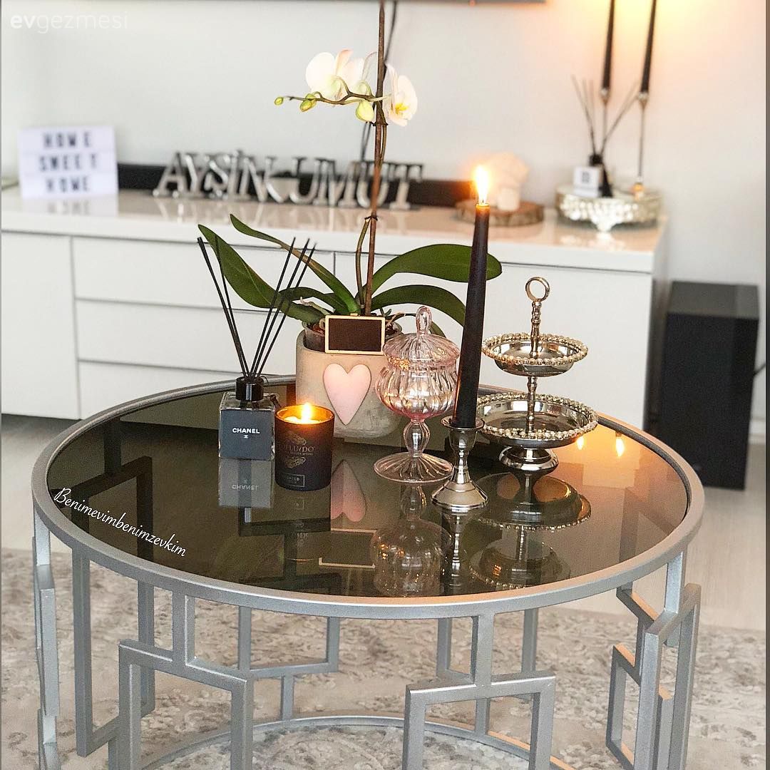 Orta sehpa, Metal ayaklı sehpa, Orkide, Gümüş, Tv ünitesi