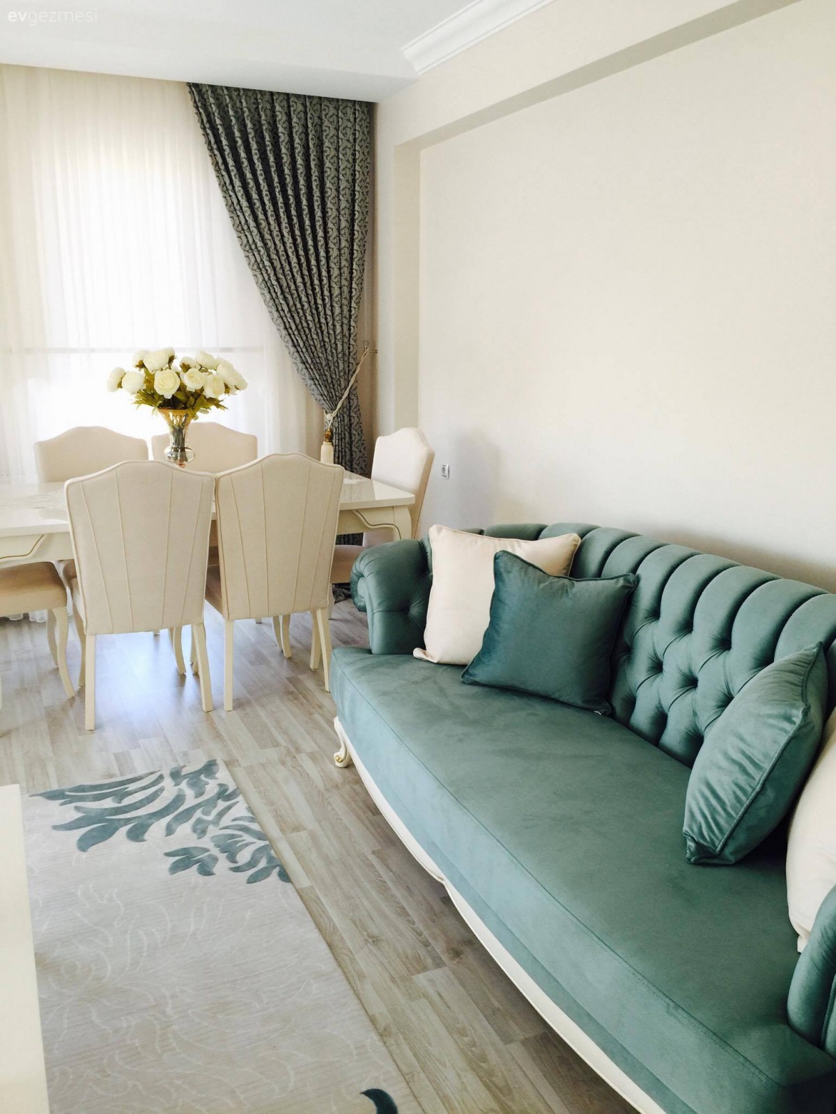 Fon perde, Halı, Salon, Yemek Odası, Yeşil, Perde