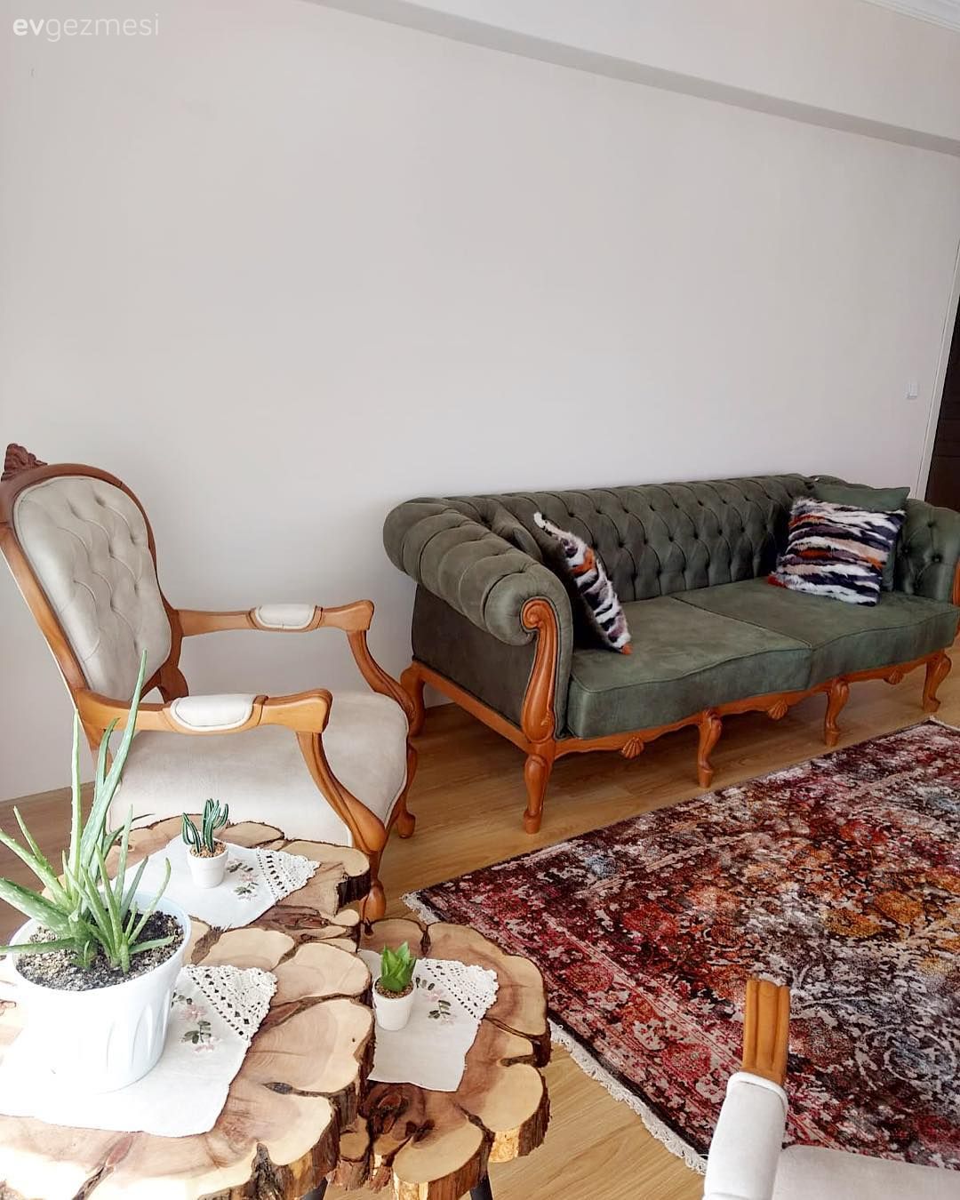 Salon, Zigon sehpa, Yeşil, Berjer, Halı, Ahşap Mobilya