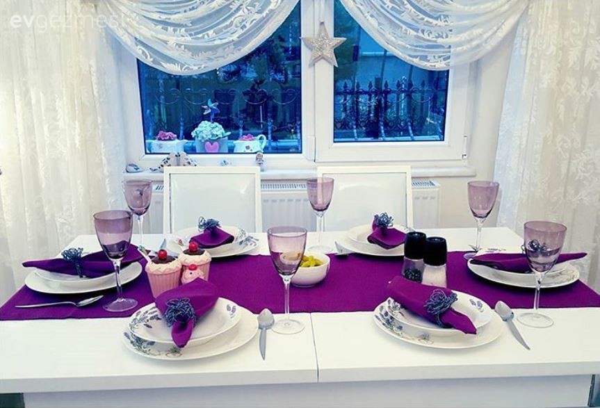 Mor, Perde, Sunum, Yemek Odası