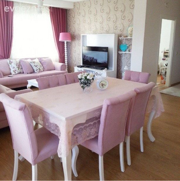 Beyaz, Pembe, Perde, Yemek Odası