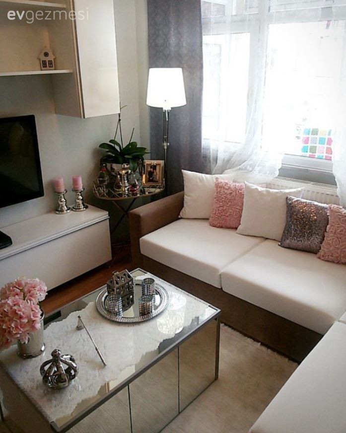 Köşe koltuk, Pembe, Salon, Sehpa, Tv ünitesi