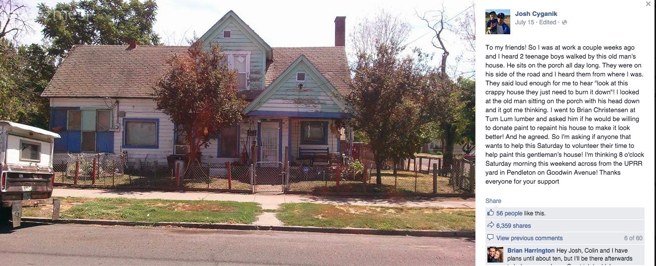 Komşularının el birliğiyle boyadıkları yaşlı çiftin evi