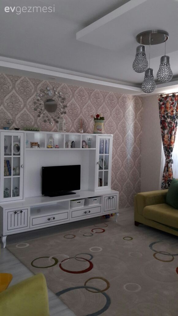 Fon perde, Oturma Odası, Sarı, Tv ünitesi, Perde