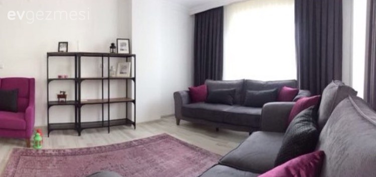 Fon perde, Gri, Halı, Kitaplık, Mor, Salon, Perde