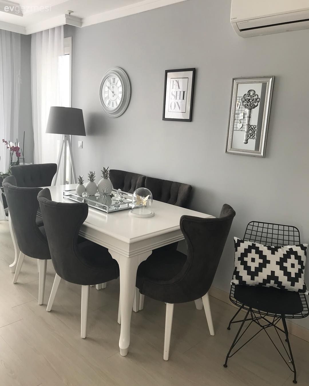 Salon, Siyah- Beyaz, Yemek Odası, Gri, Duvar dekorasyonu, Lambader, Duvar saati
