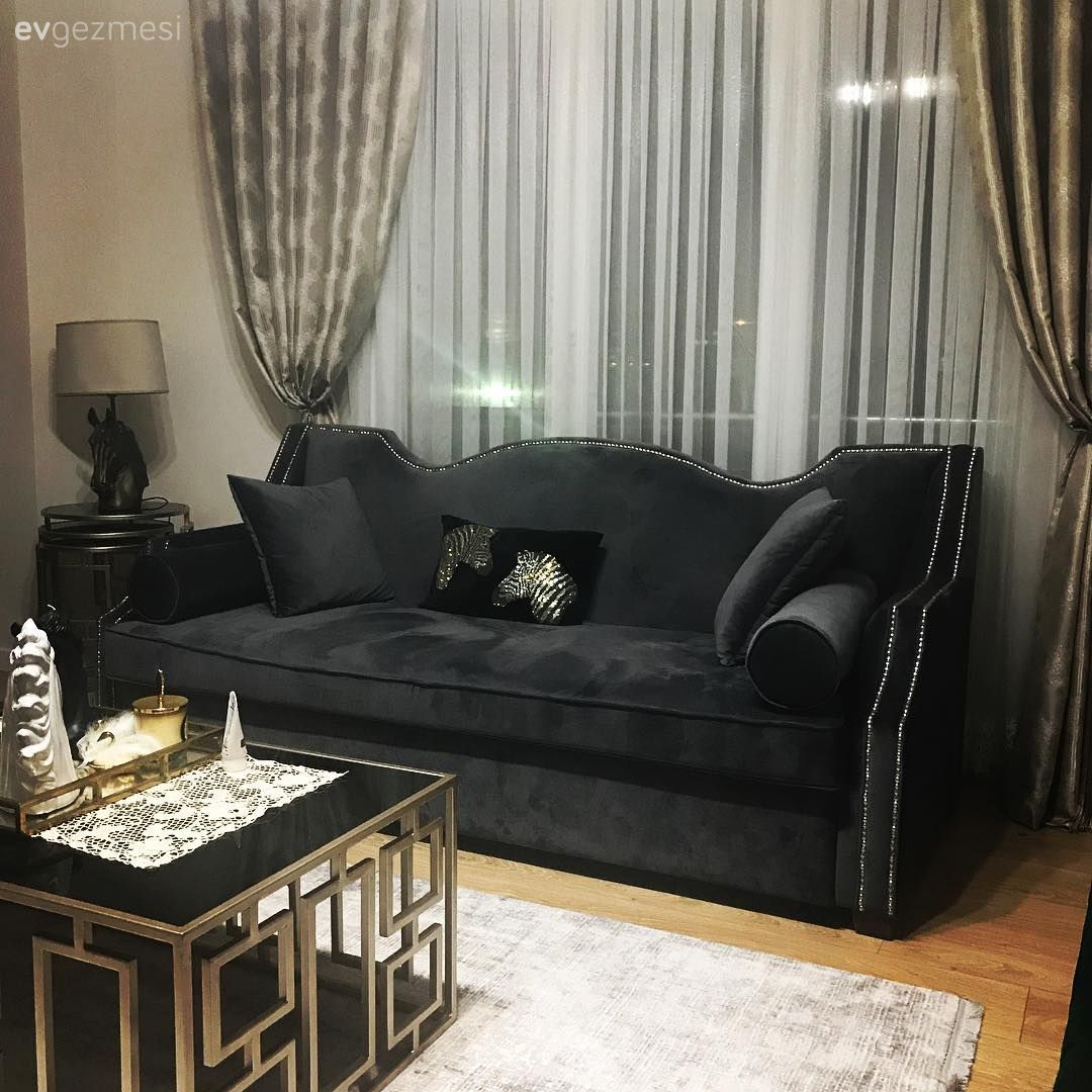 Salon, Metal ayaklı sehpa, Altın, Fon perde, Perde