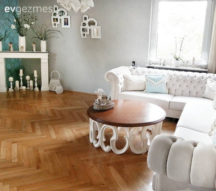 Beyaz, Köşe koltuk, Salon, Sehpa