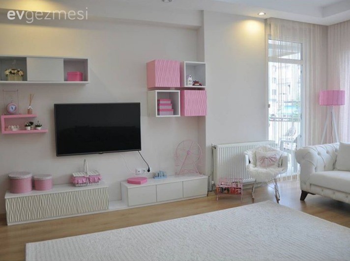 Beyaz, Pembe, Salon, Tv ünitesi