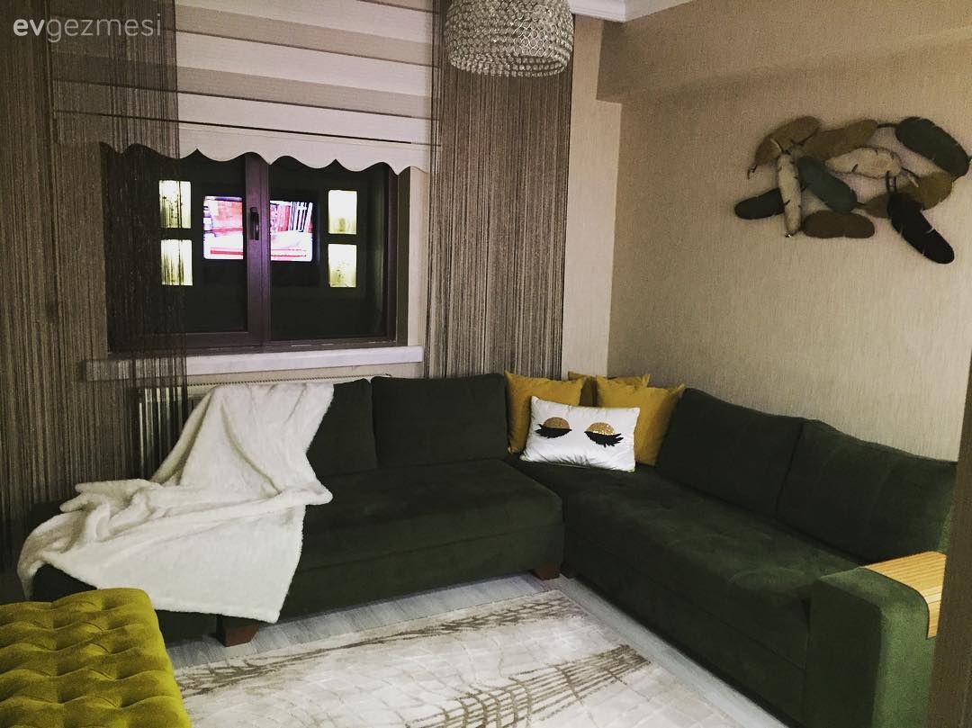 Oturma Odası, Köşe koltuk, Yeşil, İp perde