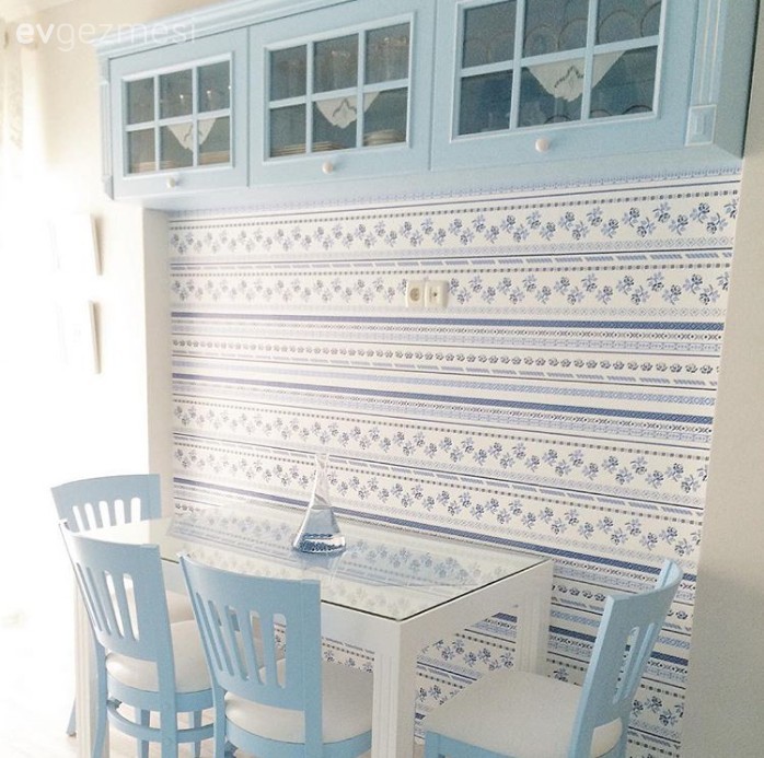 Beyaz, Duvar kağıdı, Mavi, Mutfak