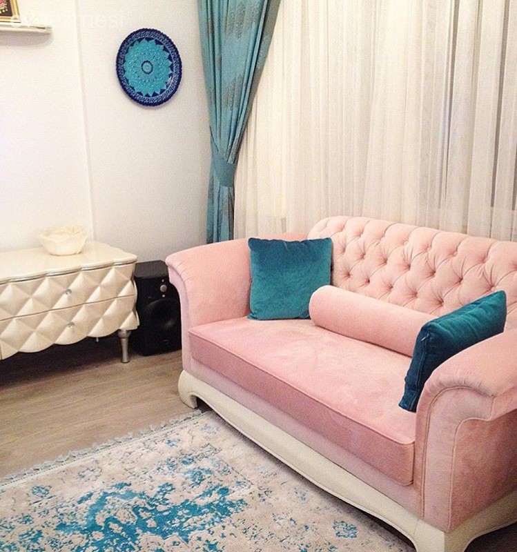 Fon perde, Halı, Mavi, Pembe, Salon, Perde