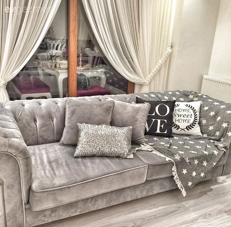 Gri, Perde, Salon, Kırlent