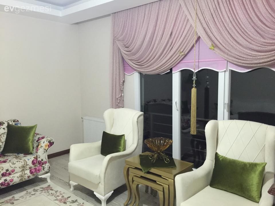 Berjer, Pembe, Perde, Salon, Sehpa, Yeşil