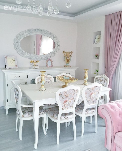 Ayna, Çiçekli desen, Country, Pembe, Yemek Odası